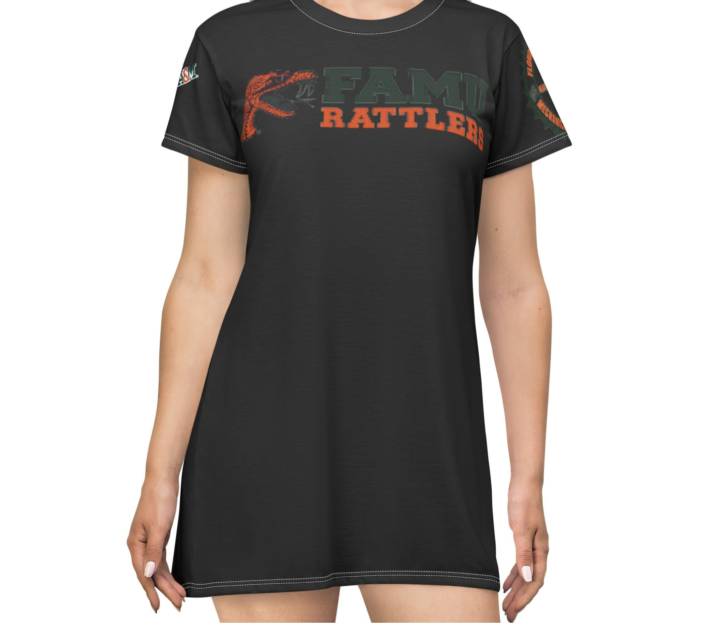 Black FAMU, HBCU Football, Black Excellence Dress, Comfortable Dress, Homecoming, Classic Football, T-Shirt Dress (AOP) - Mighty Lifestyle
