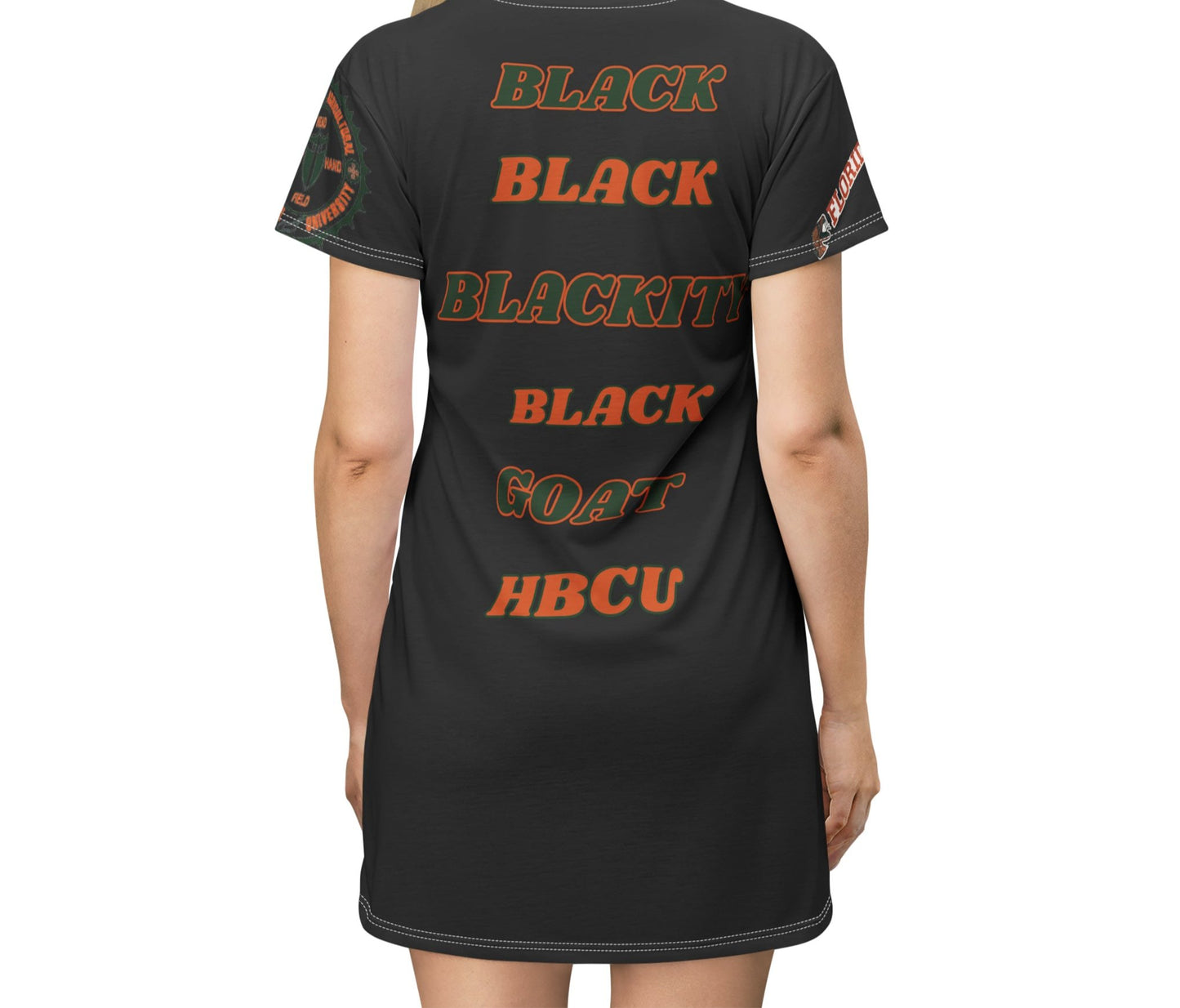 Black FAMU, HBCU Football, Black Excellence Dress, Comfortable Dress, Homecoming, Classic Football, T-Shirt Dress (AOP) - Mighty Lifestyle