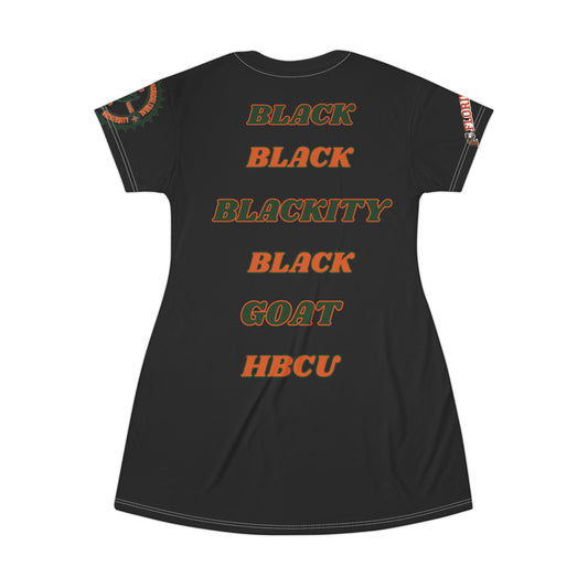 Black FAMU, HBCU Football, Black Excellence Dress, Comfortable Dress, Homecoming, Classic Football, T-Shirt Dress (AOP) - Mighty Lifestyle