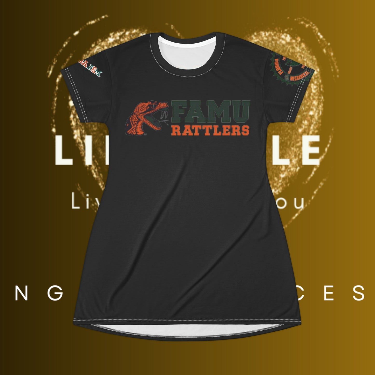 Black FAMU, HBCU Football, Black Excellence Dress, Comfortable Dress, Homecoming, Classic Football, T-Shirt Dress (AOP) - Mighty Lifestyle