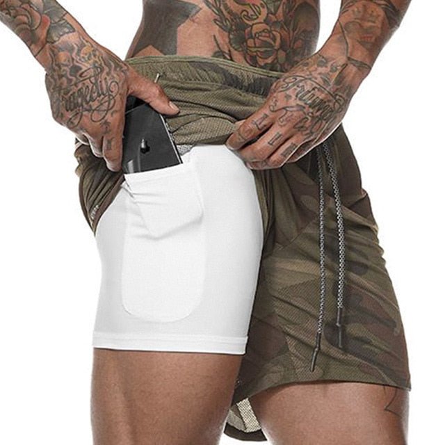 Camo Athletic Shorts, Men's 2 in 1 Running Shorts Mens Sports Shorts Quick Drying Training Exercise Jogging Gym Shorts with Built - in pocket Liner - Mighty Lifestyle