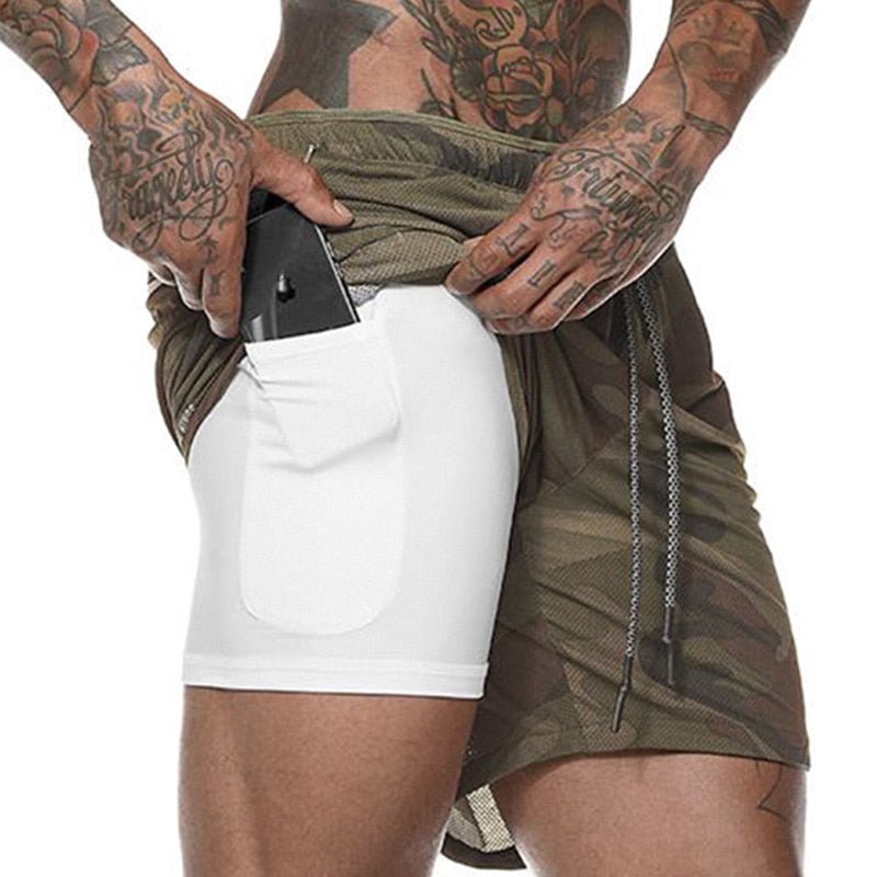 Camo Athletic Shorts, Men's 2 in 1 Running Shorts Mens Sports Shorts Quick Drying Training Exercise Jogging Gym Shorts with Built - in pocket Liner - Mighty Lifestyle