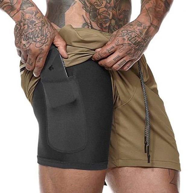 Camo Athletic Shorts, Men's 2 in 1 Running Shorts Mens Sports Shorts Quick Drying Training Exercise Jogging Gym Shorts with Built - in pocket Liner - Mighty Lifestyle