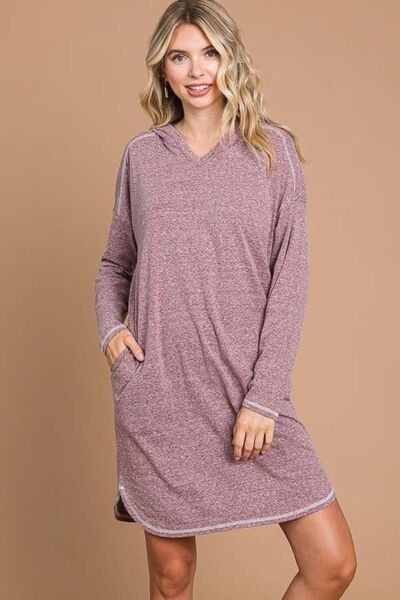 Culture Code Full Size Hooded Long Sleeve Sweater Dress - Mighty Lifestyle
