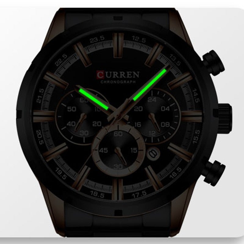CURREN WATCH } New Fashion Watches with Stainless Steel Top Brand Luxury Sports Chronograph Quartz Watch Men Relogio Masculino - Mighty Lifestyle