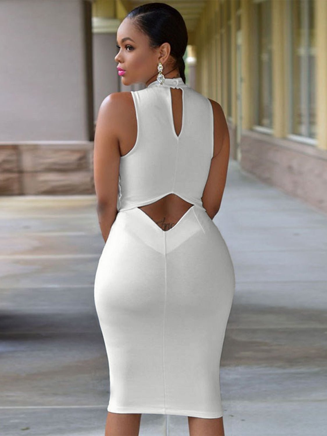 Cutout Mock Neck Sleeveless Dress - Mighty Lifestyle