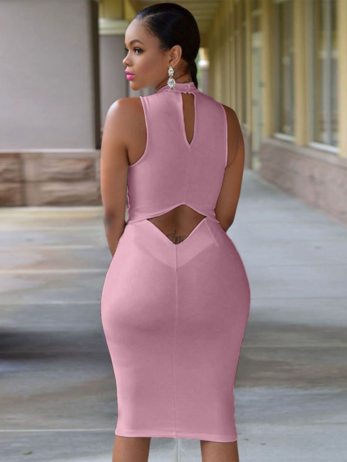 Cutout Mock Neck Sleeveless Dress - Mighty Lifestyle