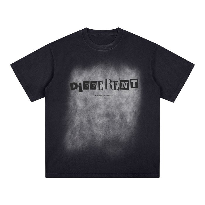 DIFFERENT Square Patch Monkey Washed Drop Shoulder T-Shirt - Mighty Lifestyle