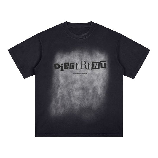DIFFERENT Square Patch Monkey Washed Drop Shoulder T-Shirt - Mighty Lifestyle