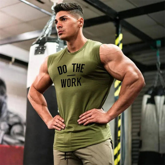 DO THE WORK Gym Shirt Muscle Shirt Fitted Shirt Gyms Clothing Workout Sleeveless Shirt Tank Top Men Bodybuilding Fitness Mens Sportwear Muscle Vests Men Tanktop - Mighty Lifestyle