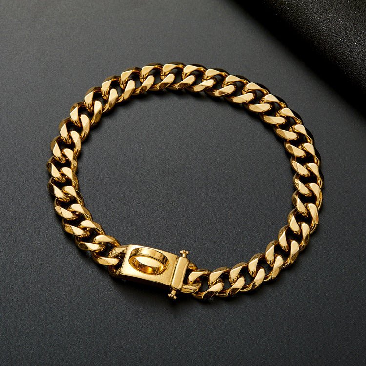 Doggy Bling, 15mm Gold Dog Chain Titanium Steel Six Side Grinding Chain Pet Dog Metal Collar - Mighty Lifestyle