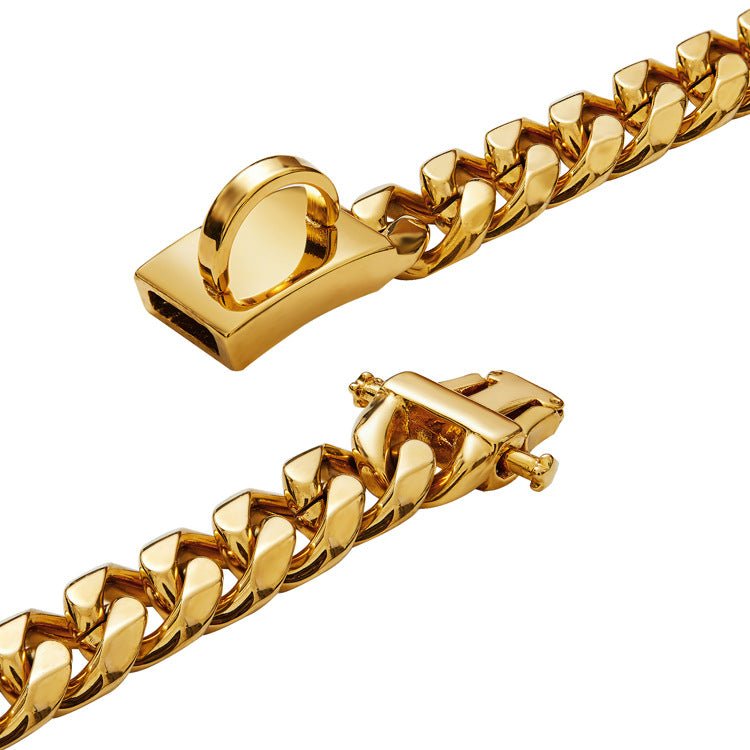 Doggy Bling, 15mm Gold Dog Chain Titanium Steel Six Side Grinding Chain Pet Dog Metal Collar - Mighty Lifestyle