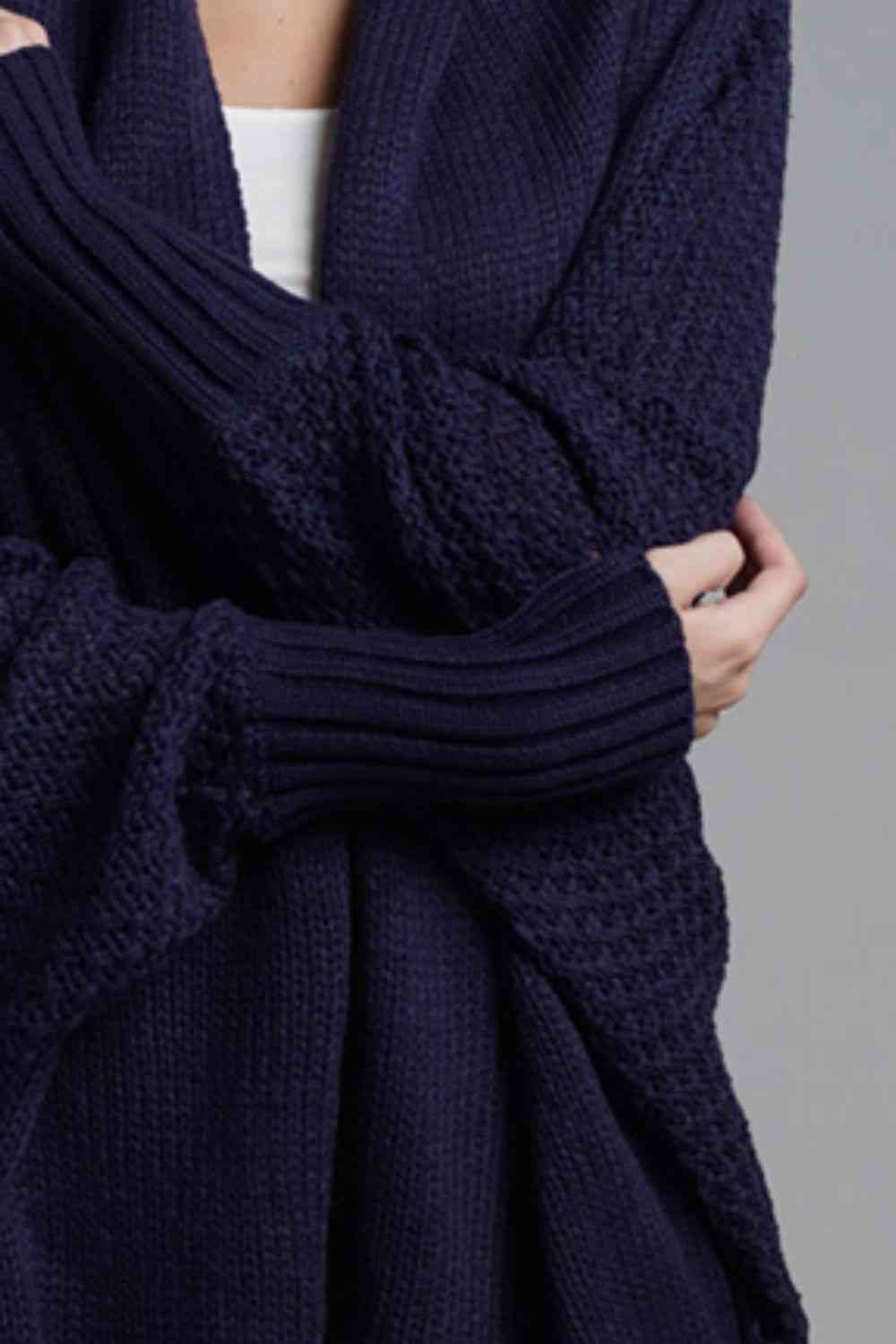Double Take Dolman Sleeve Open Front Ribbed Trim Longline Cardigan - Mighty Lifestyle