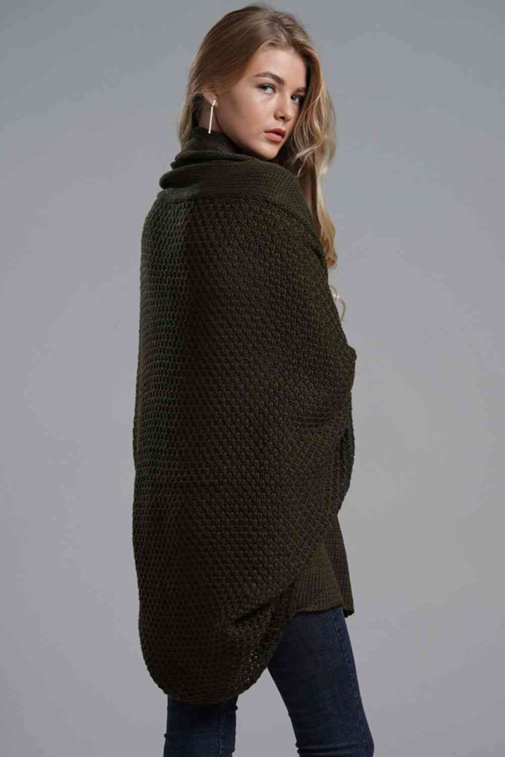 Double Take Dolman Sleeve Open Front Ribbed Trim Longline Cardigan - Mighty Lifestyle