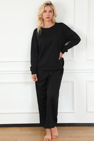 Double Take Full Size Textured Long Sleeve Top and Drawstring Pants Set - Mighty Lifestyle