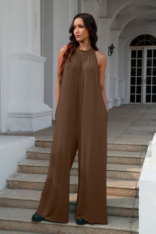 Double Take Full Size Tie Back Cutout Sleeveless Jumpsuit - Mighty Lifestyle