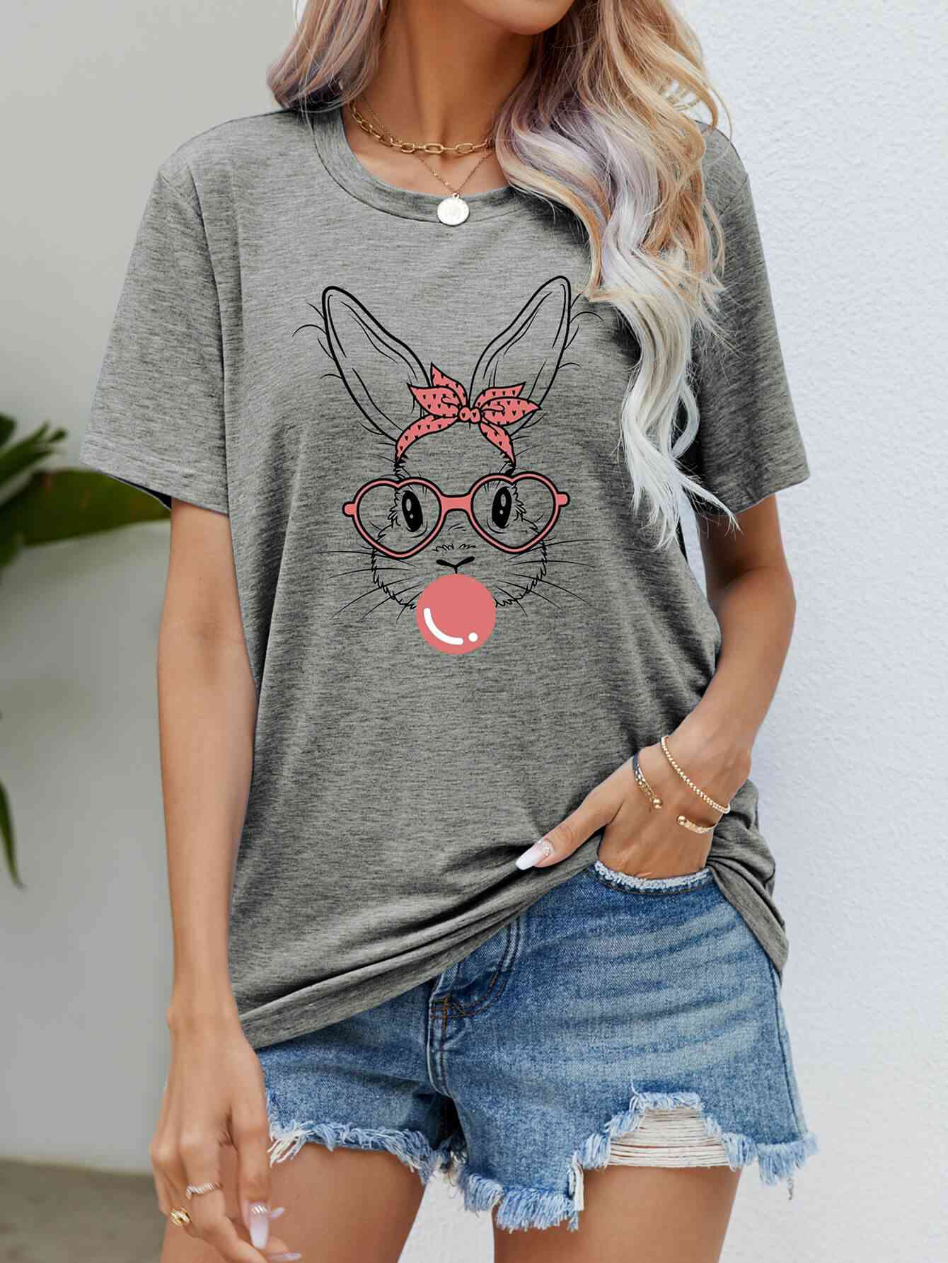 Easter Bunny Graphic Round Neck T-Shirt - Mighty Lifestyle