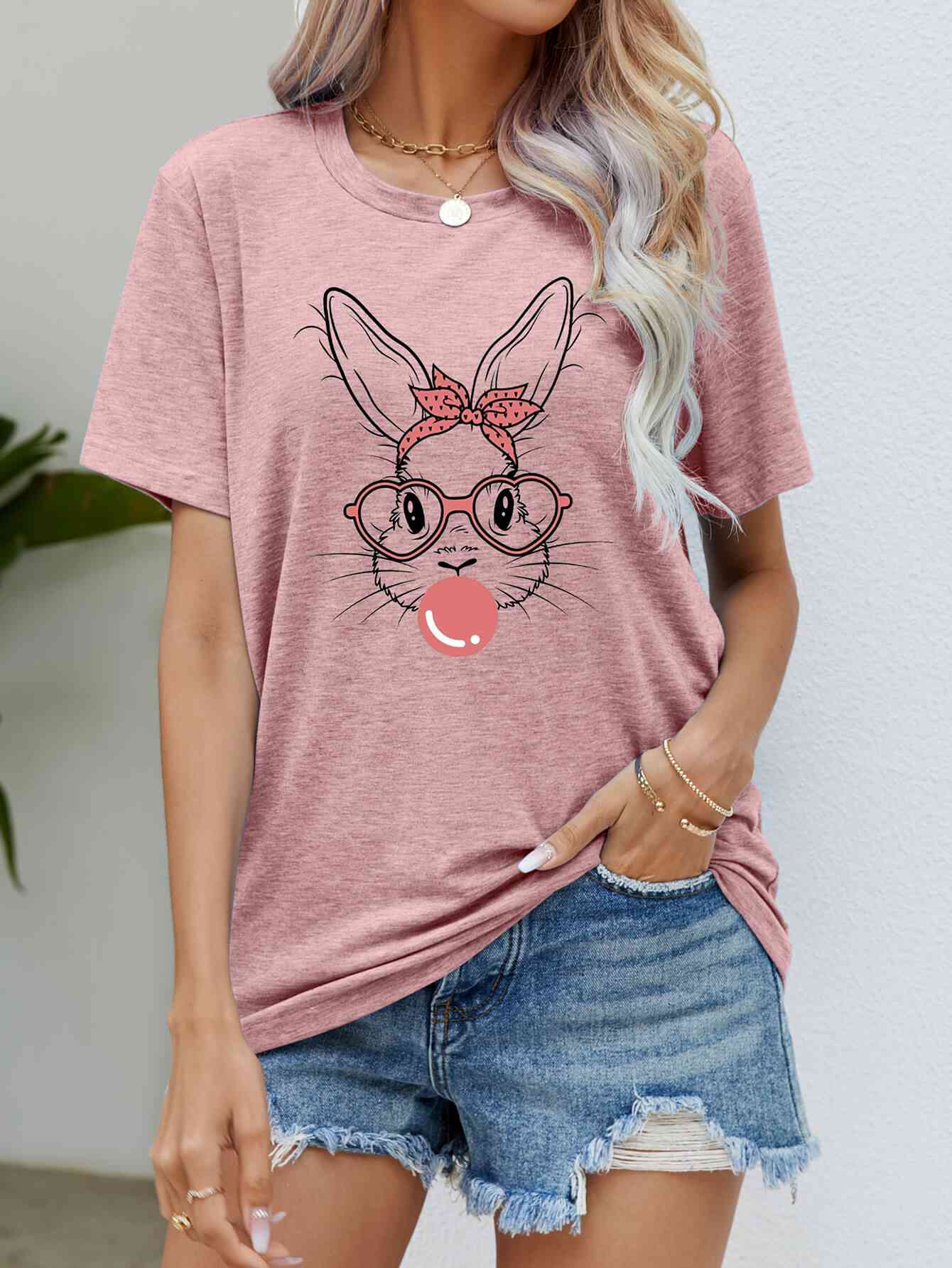 Easter Bunny Graphic Round Neck T-Shirt - Mighty Lifestyle