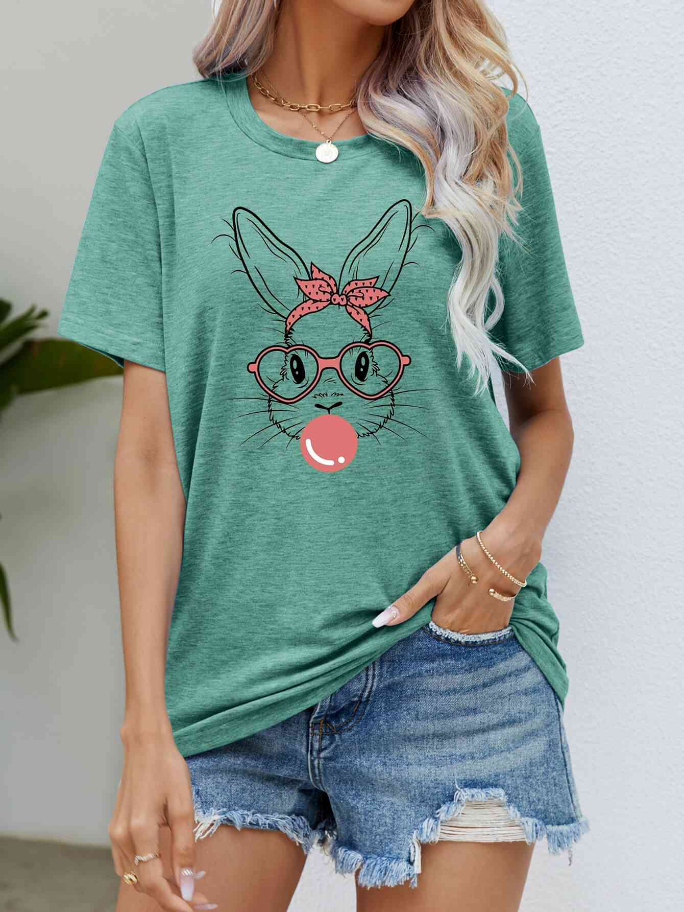 Easter Bunny Graphic Round Neck T-Shirt - Mighty Lifestyle