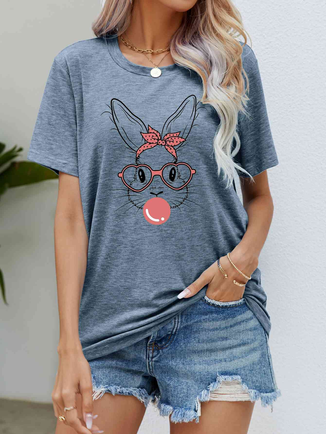 Easter Bunny Graphic Round Neck T-Shirt - Mighty Lifestyle