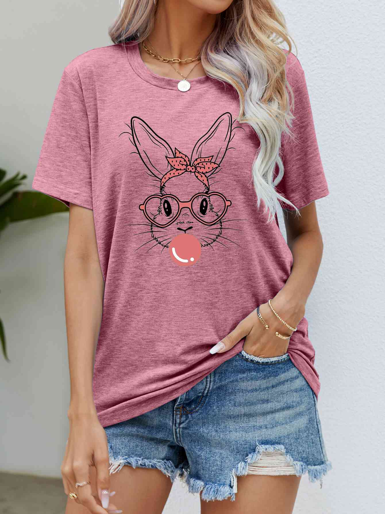 Easter Bunny Graphic Round Neck T-Shirt - Mighty Lifestyle