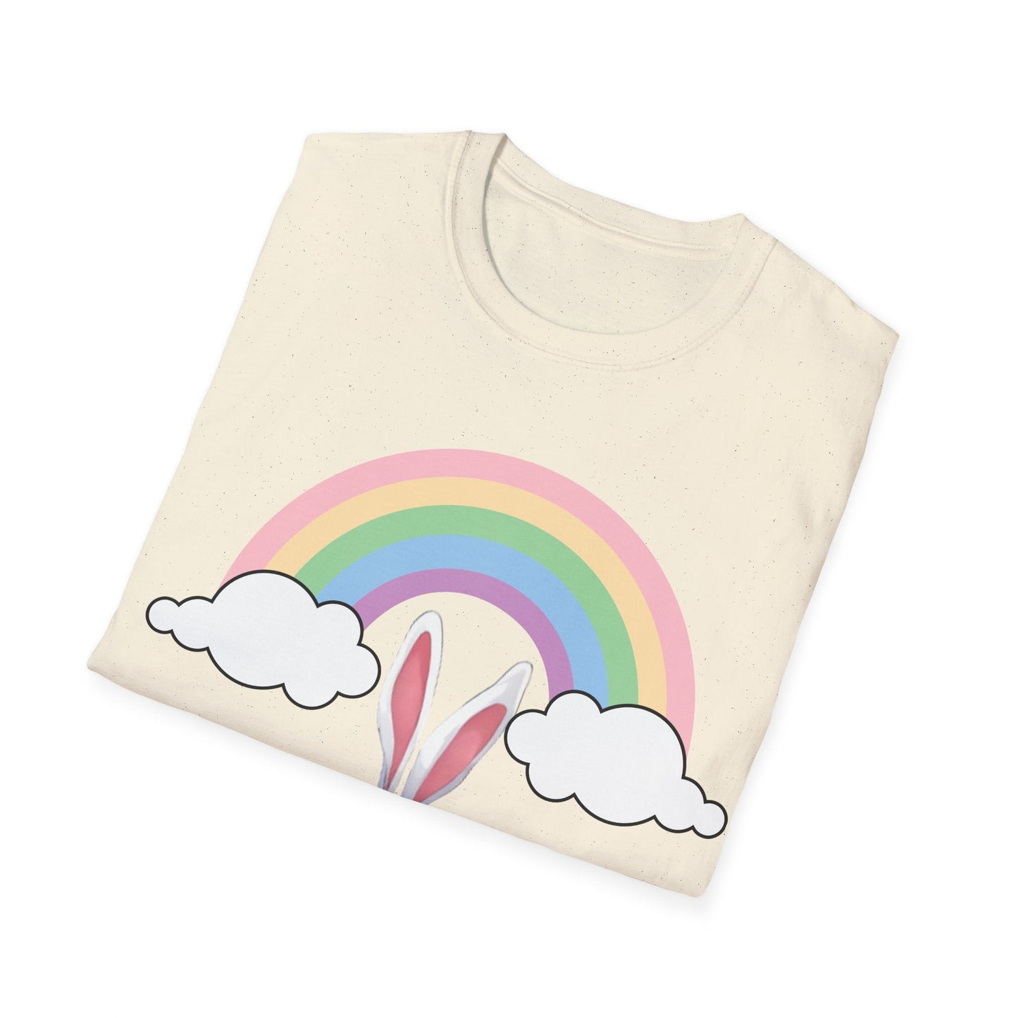 Easter Bunny Under the Rainbow | Rainbow Over the Easter Bunny | Easter Shirt | Unisex Softstyle T-Shirt - Mighty Lifestyle