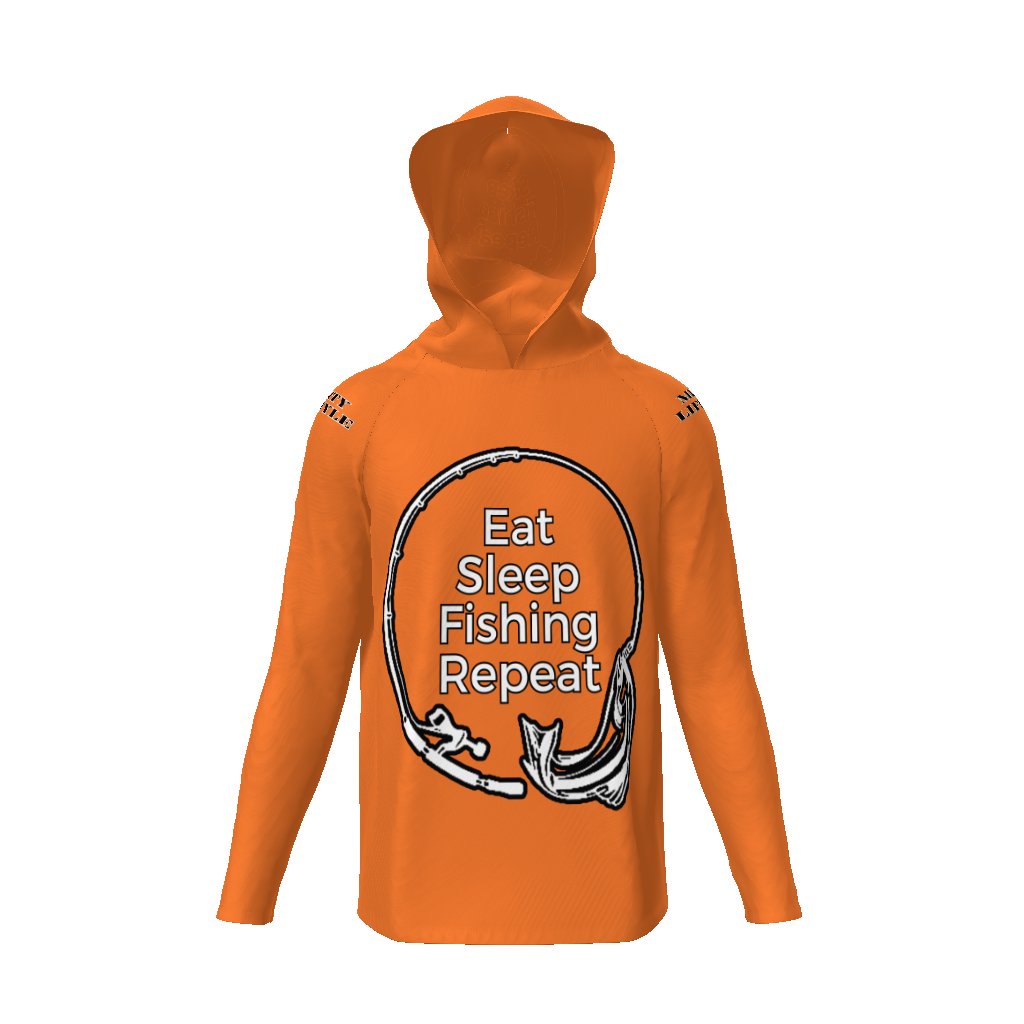 Eat Sleep Fishing Repeat, Hoo Men's Sun Protective Hooded Long Sleeve T-Shirt - Mighty Lifestyle