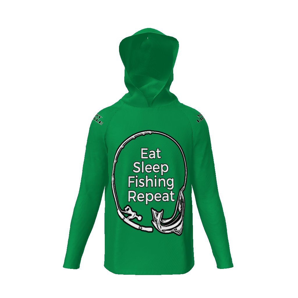 Eat Sleep Fishing Repeat, Hoo Men's Sun Protective Hooded Long Sleeve T-Shirt - Mighty Lifestyle