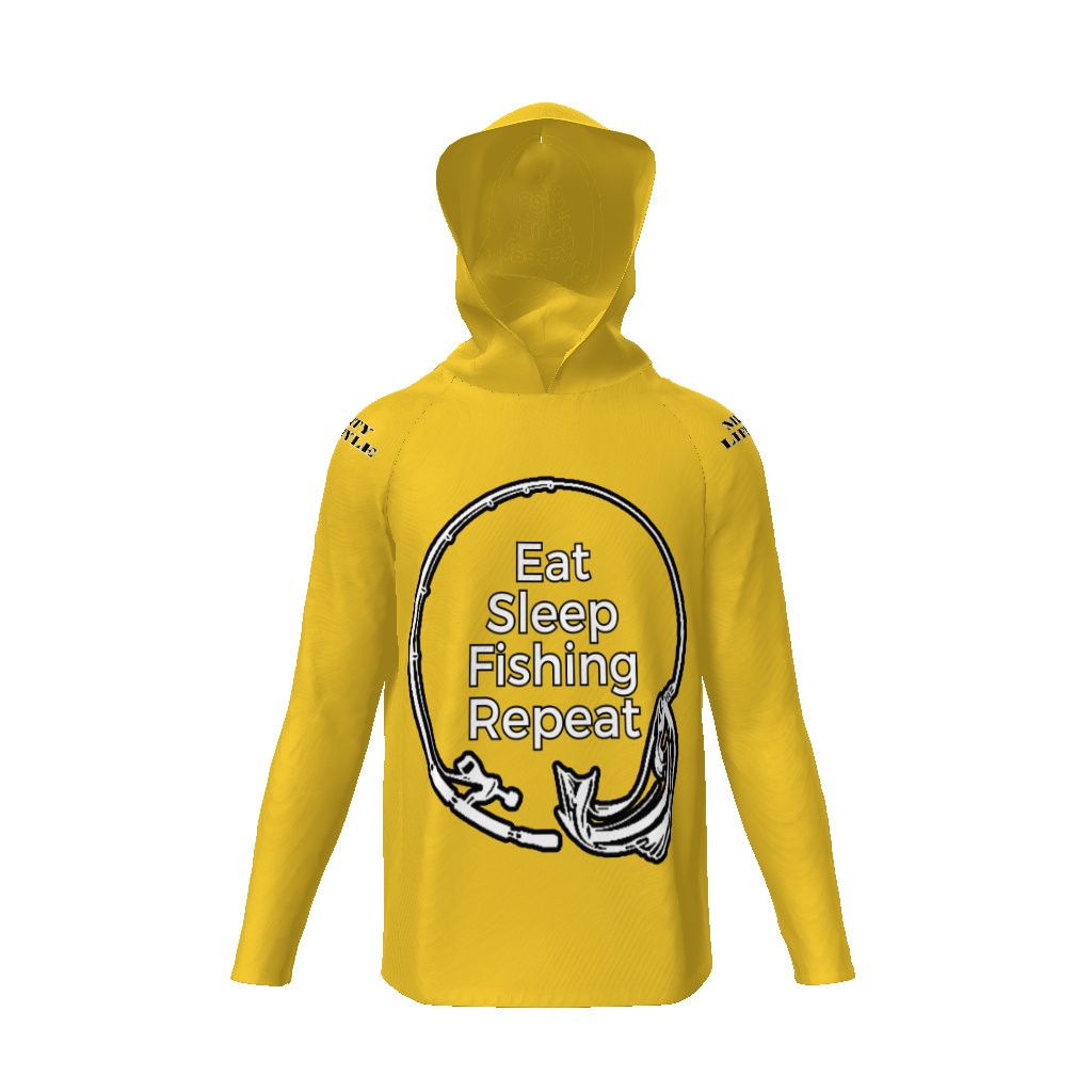 Eat Sleep Fishing Repeat, Hoo Men's Sun Protective Hooded Long Sleeve T-Shirt - Mighty Lifestyle