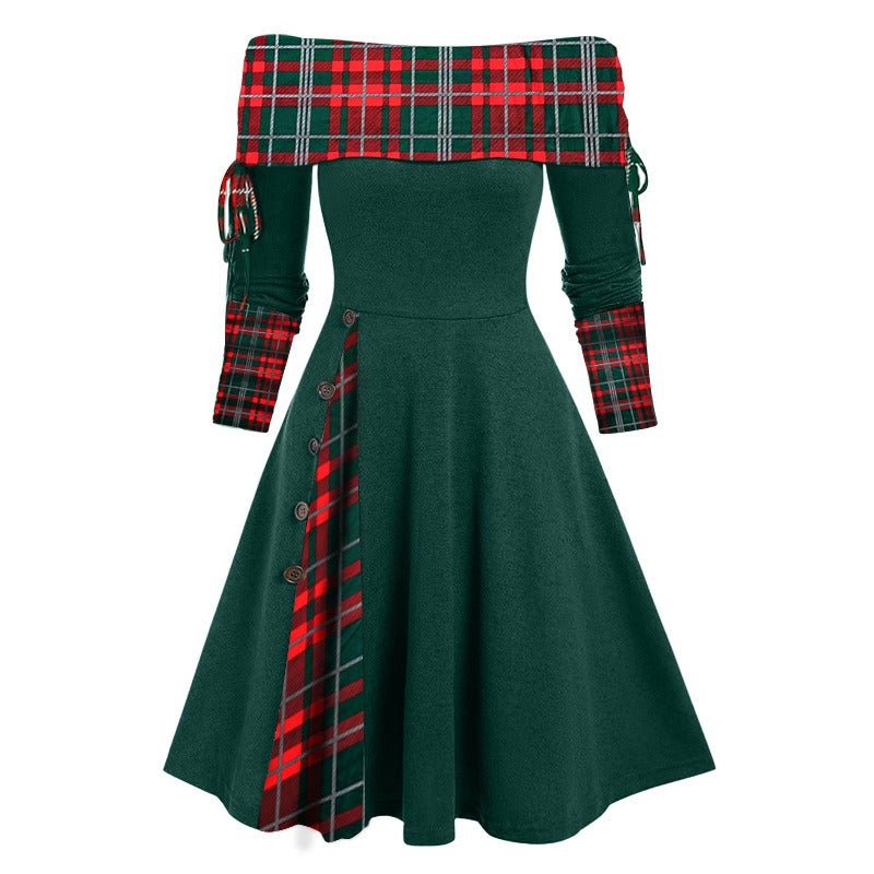 Elf Dress | Christmas Dress | North Pole Dress | Fashionable Women's Wear Waist Wrapped Large Swing One Shoulder Long sleeved Dress for Women - Mighty Lifestyle