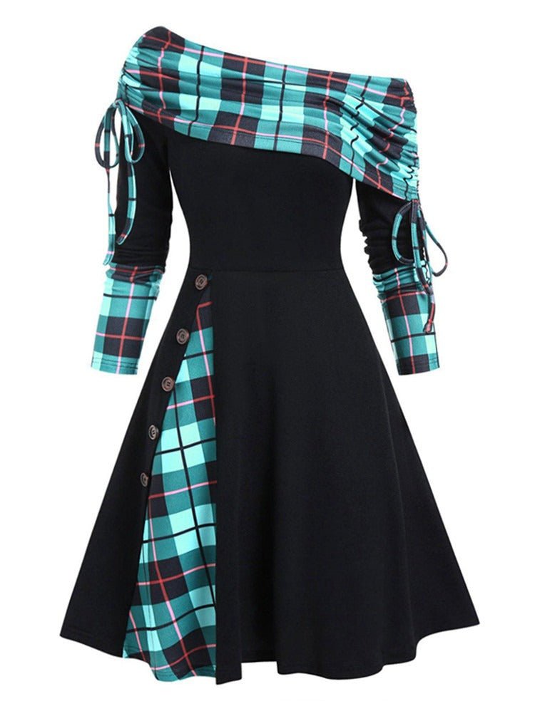 Elf Dress | Christmas Dress | North Pole Dress | Fashionable Women's Wear Waist Wrapped Large Swing One Shoulder Long sleeved Dress for Women - Mighty Lifestyle