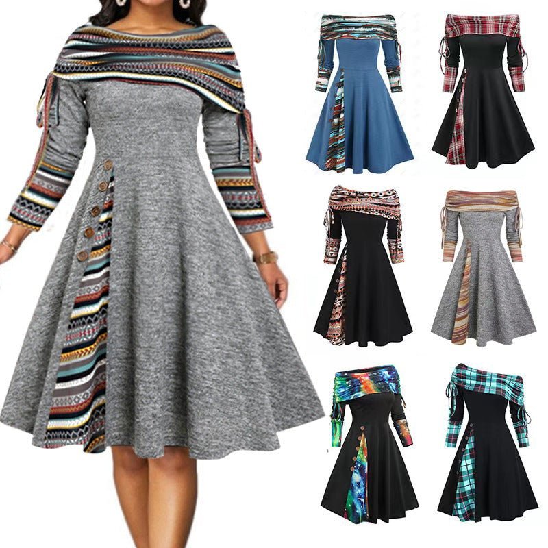 Elf Dress | Christmas Dress | North Pole Dress | Fashionable Women's Wear Waist Wrapped Large Swing One Shoulder Long sleeved Dress for Women - Mighty Lifestyle