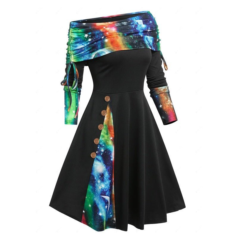 Elf Dress | Christmas Dress | North Pole Dress | Fashionable Women's Wear Waist Wrapped Large Swing One Shoulder Long sleeved Dress for Women - Mighty Lifestyle