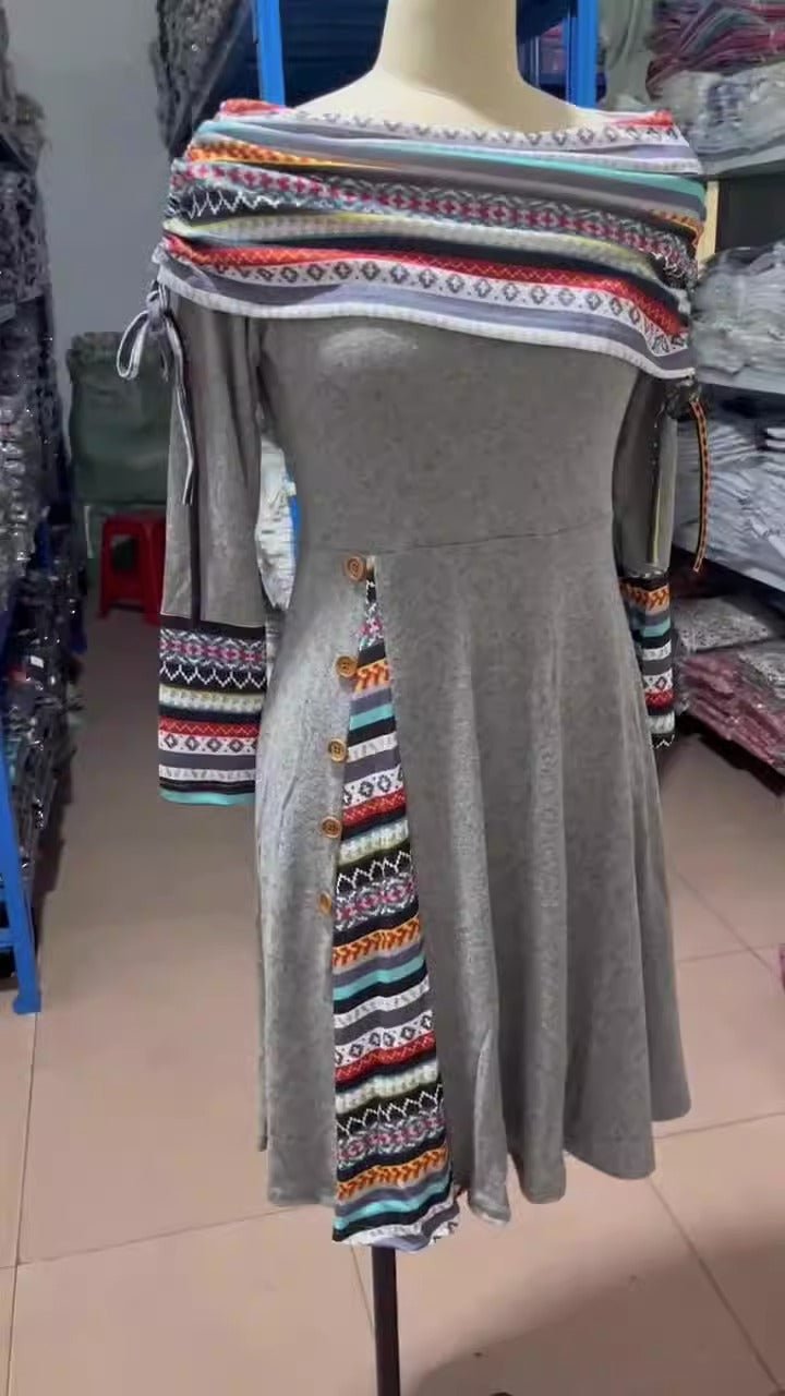 Elf Dress | Christmas Dress | North Pole Dress | Fashionable Women's Wear Waist Wrapped Large Swing One Shoulder Long sleeved Dress for Women - Mighty Lifestyle