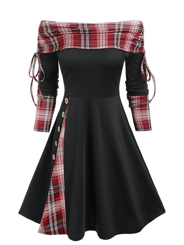 Elf Dress | Christmas Dress | North Pole Dress | Fashionable Women's Wear Waist Wrapped Large Swing One Shoulder Long sleeved Dress for Women - Mighty Lifestyle