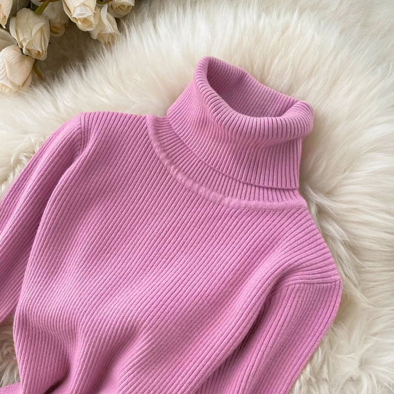Ellarie Bella Dress, Sexy Turtleneck Knitted Bodycon Dress, Women’s Autumn Winter Sweater Dress, Long Sleeve Turtleneck Bodycon Dress, Trendy Knitted Bodycon Dress, Stylish Winter Turtleneck Dress - Mighty Lifestyle
