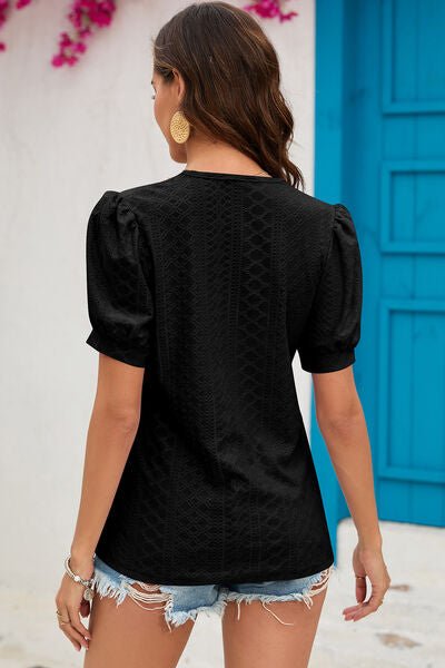 Eyelet V - Neck Short Sleeve T-Shirt - Mighty Lifestyle