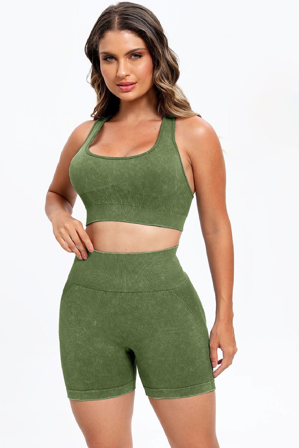 Fab Fab No Sweat 3 Piece Washed Square Neck Wide Strap Active Set - Mighty Lifestyle