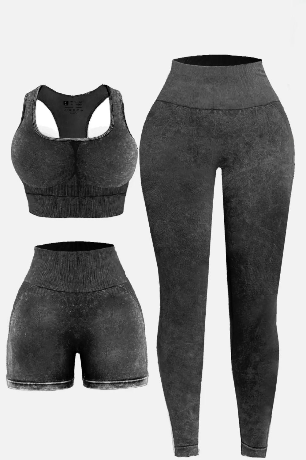 Fab Fab No Sweat 3 Piece Washed Square Neck Wide Strap Active Set - Mighty Lifestyle