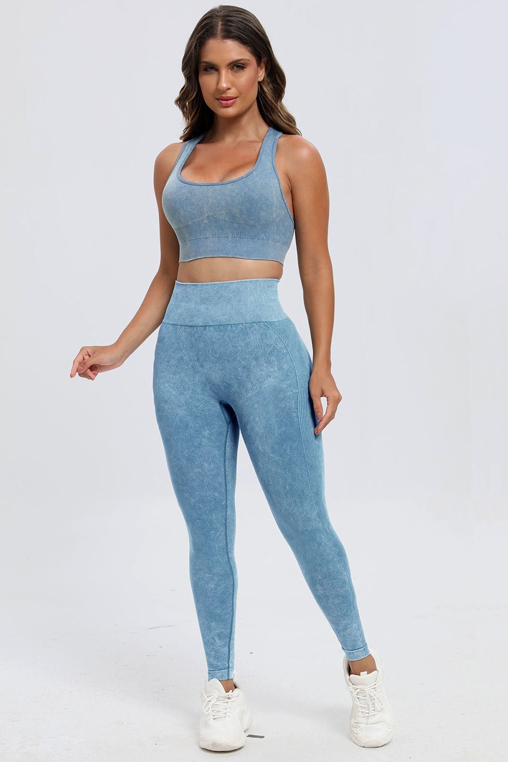 Fab Fab No Sweat 3 Piece Washed Square Neck Wide Strap Active Set - Mighty Lifestyle