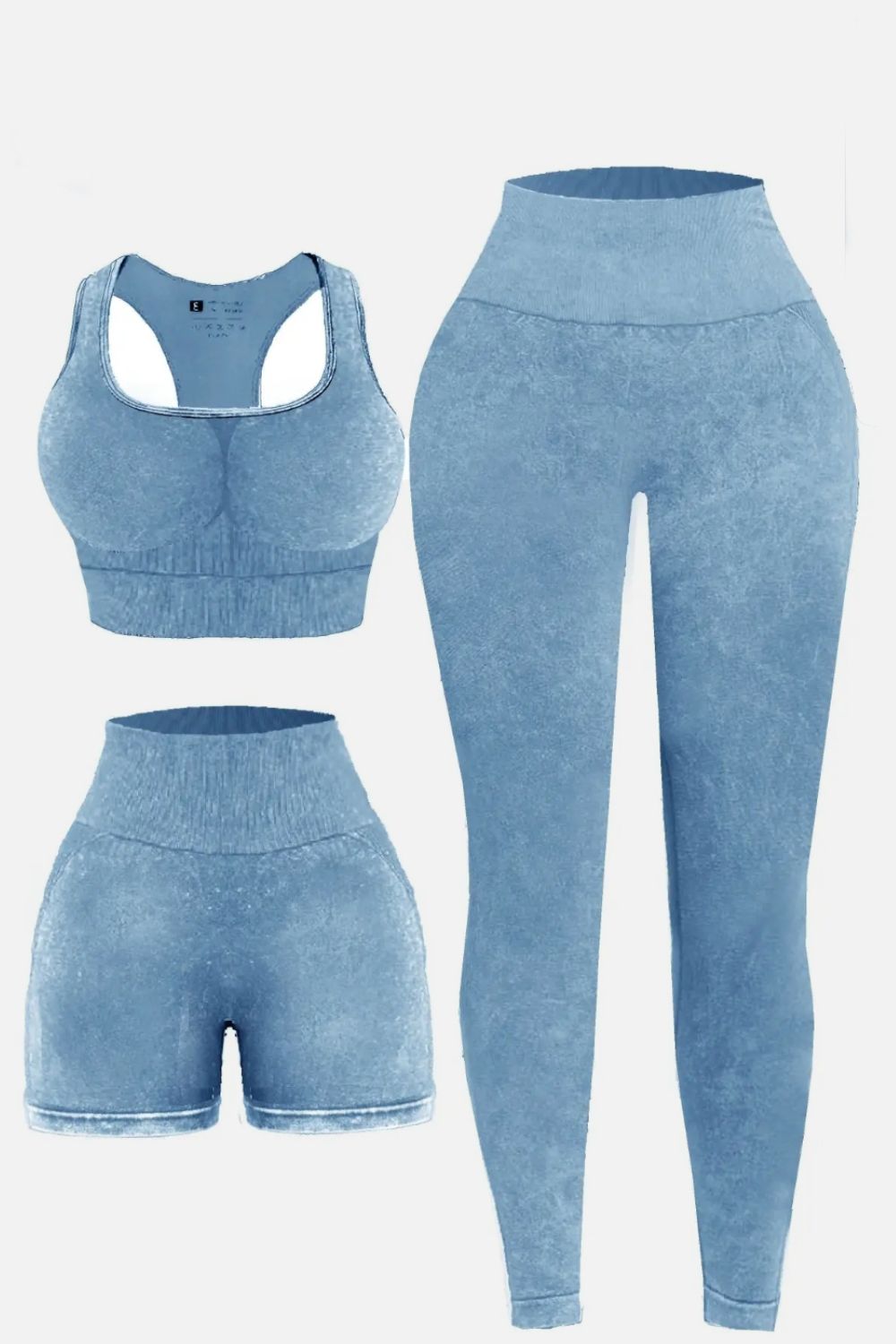 Fab Fab No Sweat 3 Piece Washed Square Neck Wide Strap Active Set - Mighty Lifestyle