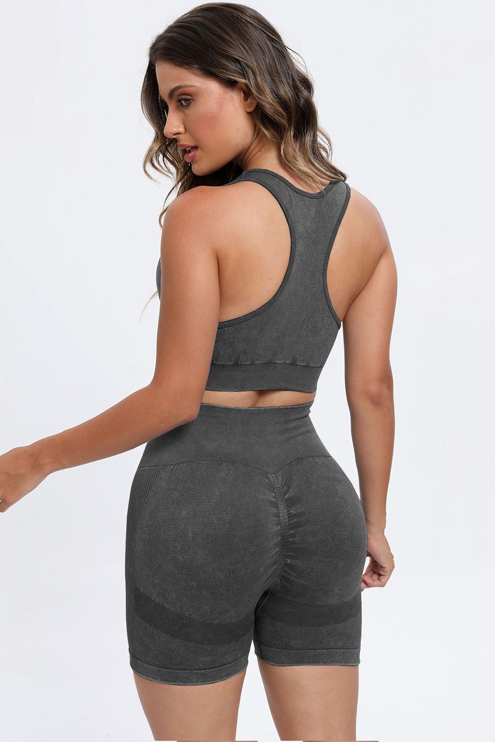 Fab Fab No Sweat 3 Piece Washed Square Neck Wide Strap Active Set - Mighty Lifestyle
