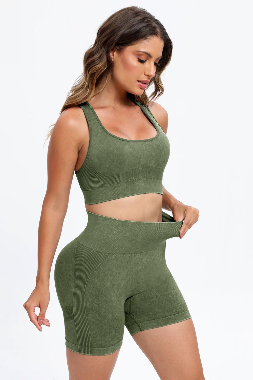 Fab Fab No Sweat 3 Piece Washed Square Neck Wide Strap Active Set - Mighty Lifestyle