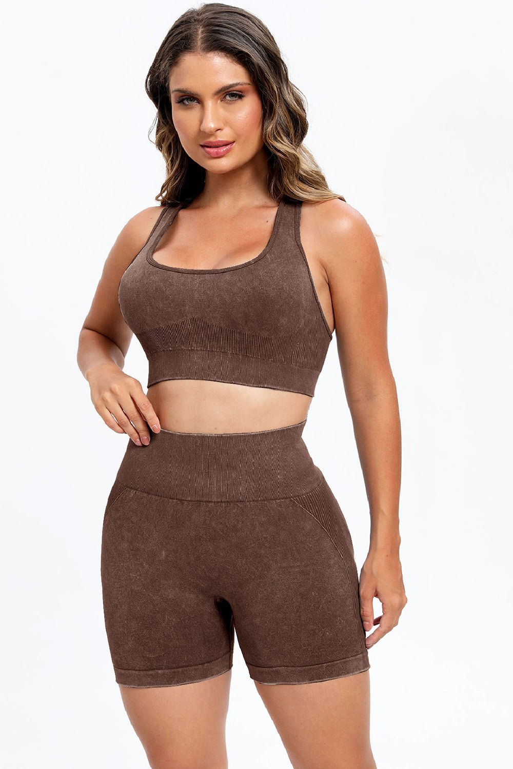 Fab Fab No Sweat 3 Piece Washed Square Neck Wide Strap Active Set - Mighty Lifestyle
