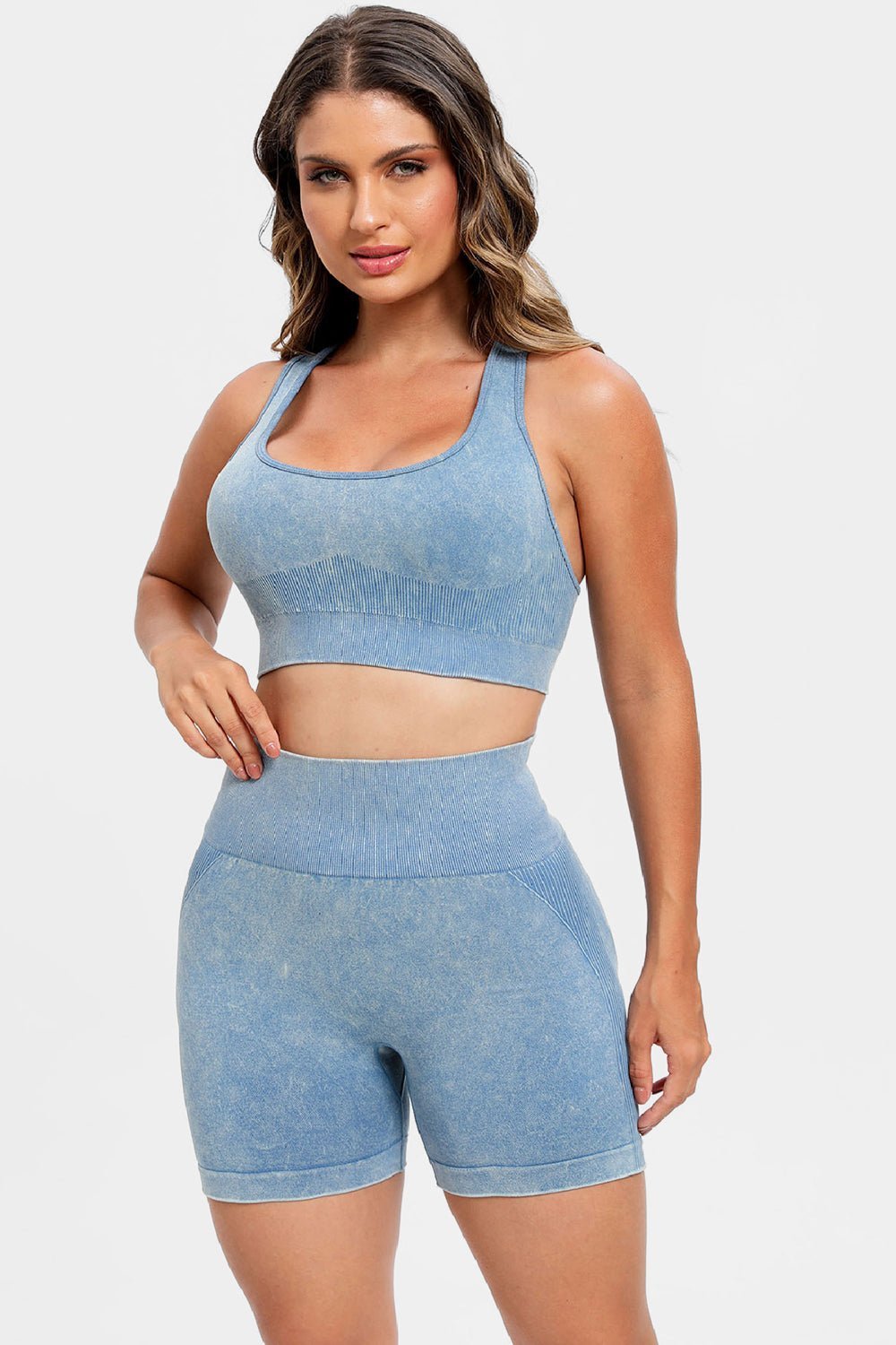 Fab Fab No Sweat 3 Piece Washed Square Neck Wide Strap Active Set - Mighty Lifestyle