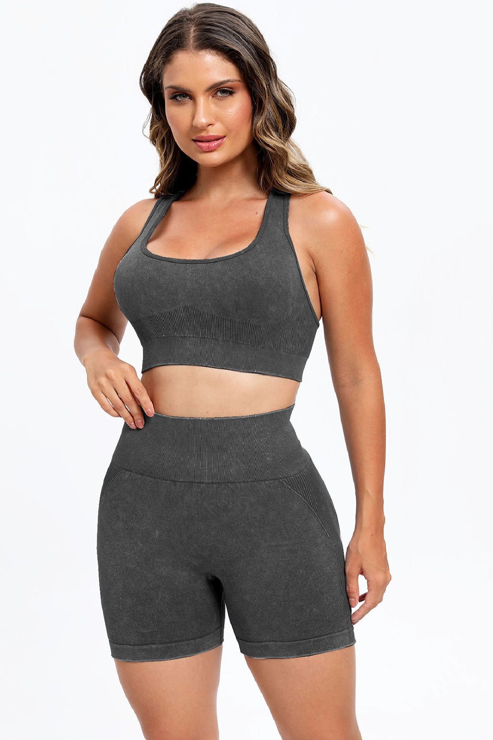 Fab Fab No Sweat 3 Piece Washed Square Neck Wide Strap Active Set - Mighty Lifestyle