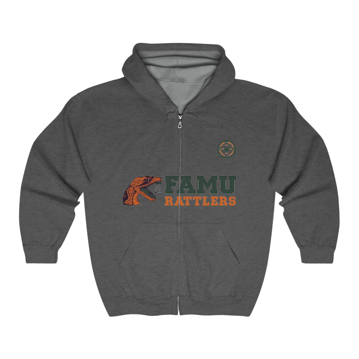 FAMU Hoodie, FL A&M U, HBCU Football, HomeComing, Classic Grad, Football, Black Excellence, Unisex Heavy Blend™ Full Zip Hooded Sweatshirt - Mighty Lifestyle