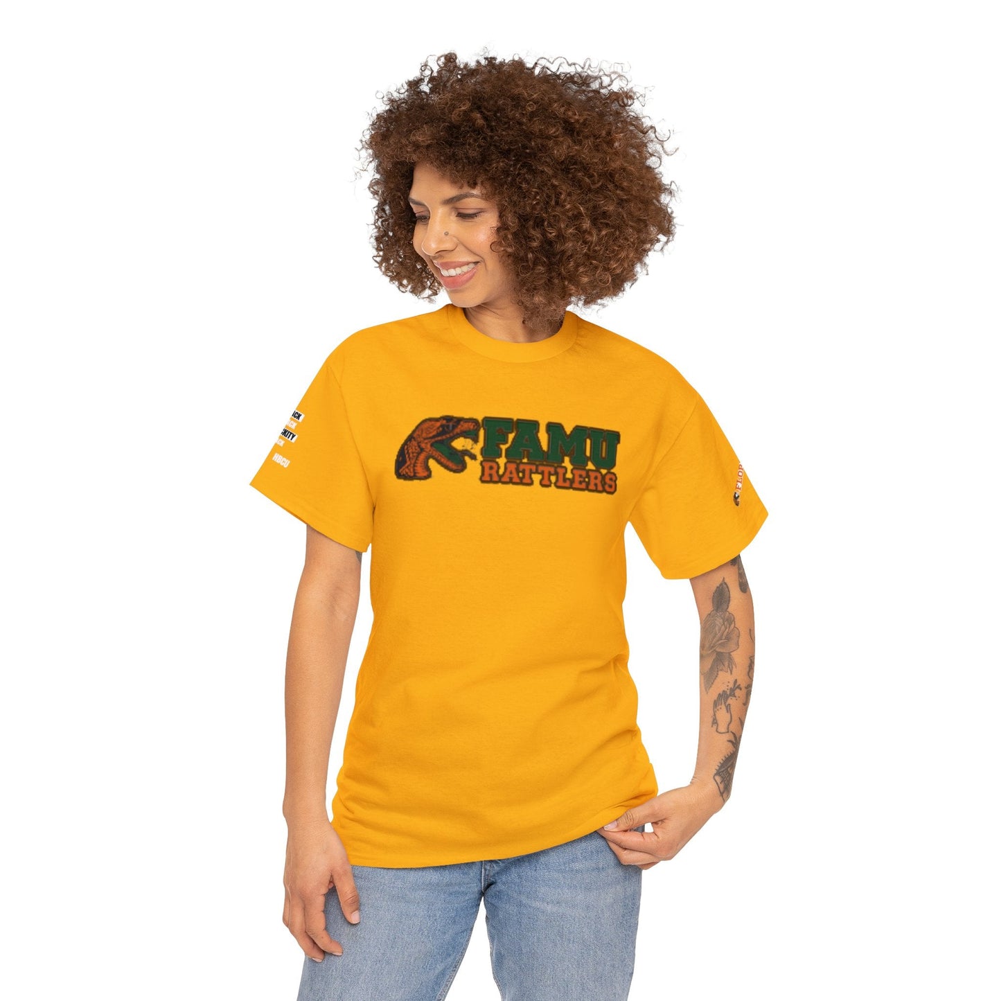 FAMU Rattler Tee with HBCU images on sleeves, FL A&M University Grad, Rattler Nation Tee, hbcu TShirt, Famuly Shirt, shirt for melanin hbcu - Mighty Lifestyle