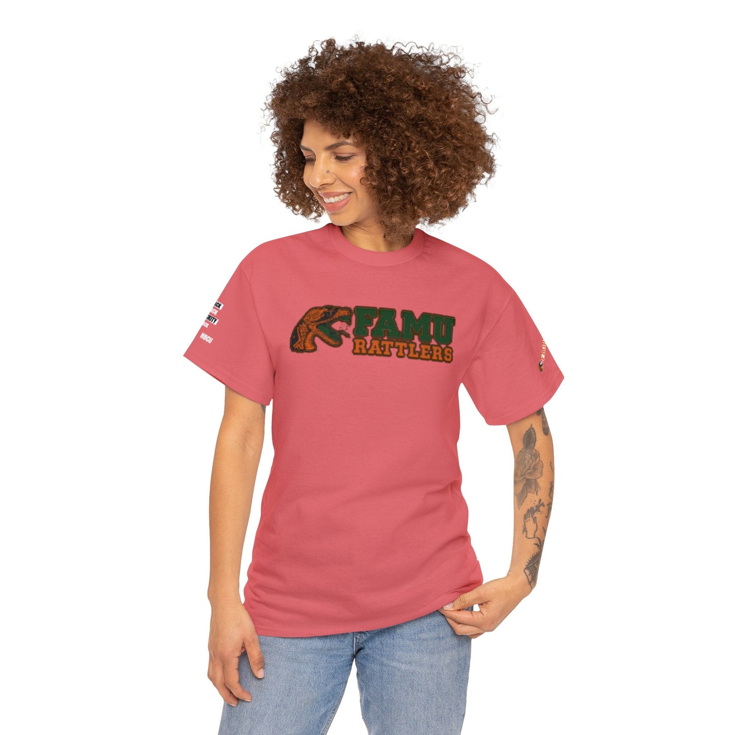 FAMU Rattler Tee with HBCU images on sleeves, FL A&M University Grad, Rattler Nation Tee, hbcu TShirt, Famuly Shirt, shirt for melanin hbcu - Mighty Lifestyle