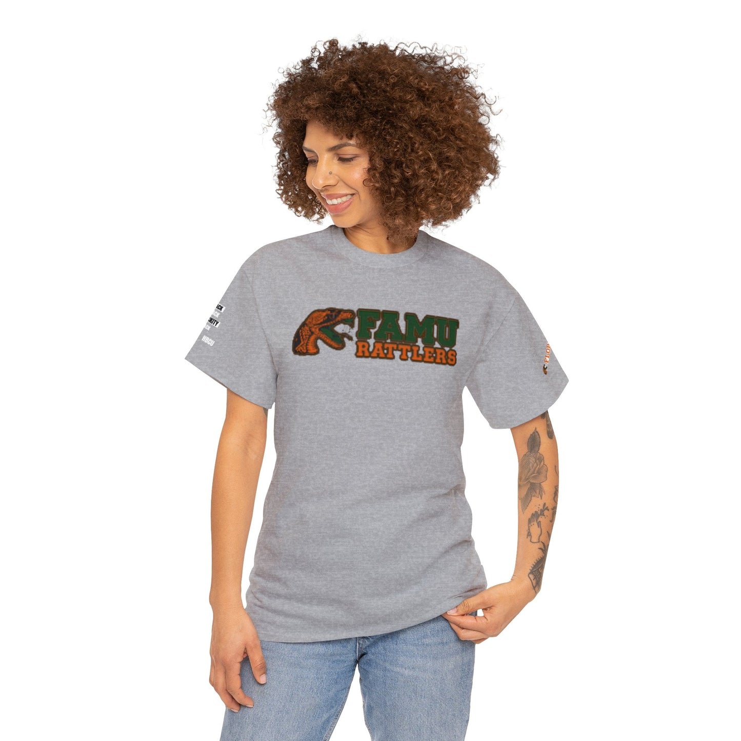 FAMU Rattler Tee with HBCU images on sleeves, FL A&M University Grad, Rattler Nation Tee, hbcu TShirt, Famuly Shirt, shirt for melanin hbcu - Mighty Lifestyle